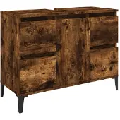 The Living Store Waschbeckenunterschrank Räuchereiche 80x33x60 cm Holzwerkstoff