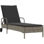 vidaXL Sonnenliege mit Rollen und Auflage Grau Poly Rattan