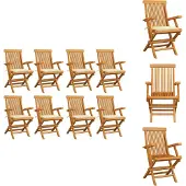 The Living Store Gartenstühle mit Creme Kissen 8 Stk. Massivholz Teak
