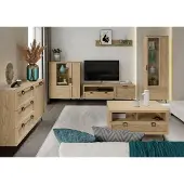 Szynaka Meble Wohnzimmer-Set Wohnwand Limbo 6-teilig Eiche Artisan teilmassiv
