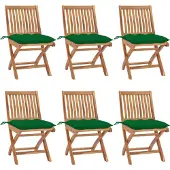 The Living Store Klappbare Gartenstühle mit Kissen 6 Stk. Massivholz Teak