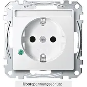 Merten MEG2305-0419 SCHUKO-Steckdose mit Überspannungschutz und Schriftfeld, Berührungsschutz, Steckklemmen, polarweiß, System M MEG23050419