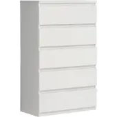 Forte Chelsea Hohe Kommode 77 mit 5 Schubladen, Weiß, 77,2 cm breit x 128,1 cm h