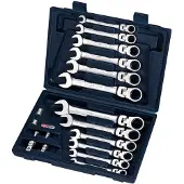 Ks Tools GEARplus Gelenk-Ratschenringmaulschlüssel-Satz, 18-tlgfeststellbar - 503.4868
