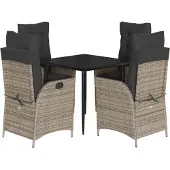 vidaXL 5-tlg. Garten-Essgruppe mit Kissen Grau Poly Rattan