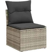 vidaXL Gartensessel ohne Armlehnen mit Kissen Hellgrau Poly Rattan