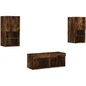 vidaXL 4-tlg. TV-Wohnwand mit LED-Leuchten Räuchereiche