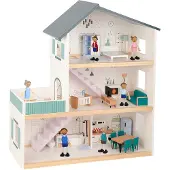 Tooky Toy : Puppenhaus mit 2 Etagen, aus Holz