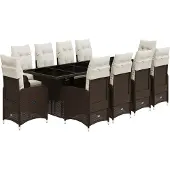 vidaXL 11-tlg. Garten-Bistro-Set mit Kissen Braun Poly Rattan