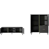 Meble Laski Wohnzimmer-Set Lars Wohnwand 2-tlg anthrazit gold
