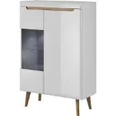 Feldmann-Wohnen Highboard Wohnzimmer Vitrinenschrank 90cm weiß hochglanz riviera eiche