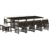 vidaXL 13-tlg. Garten-Essgruppe mit Kissen Braun Poly Rattan