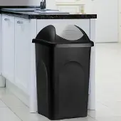Markenlos Abfallcontainer 60 Liter mit Klappdeckel - Schwarz-Silber