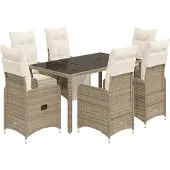 vidaXL 7-tlg. Garten-Bistro-Set mit Kissen Braun Poly Rattan