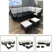 The Living Store 4-tlg. Garten-Lounge-Set mit Auflagen Poly Rattan Schwarz