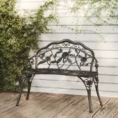 The Living Store Gartenbank 100 cm Aluminiumguss Schwarz