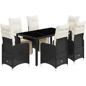 vidaXL 7-tlg. Garten-Bistro-Set mit Kissen Schwarz Poly Rattan