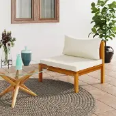 The Living Store Modulares Mittelsofa mit Cremeweißen Kissen Akazienholz