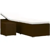 vidaXL Sonnenliege mit Auflage und Teetisch Poly Rattan Braun