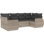 vidaXL 6-tlg. Garten-Sofagarnitur mit Kissen Hellgrau Poly Rattan