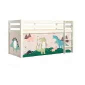 Vipack Halbhohes Bett PINO, mit Textilset "Dino", Ausf. Kiefer massiv weiß lackiert