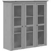 vidaXL Vitrinenschrank mit Glastüren BODO Grau Massivholz Kiefer