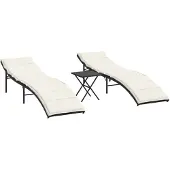 vidaXL Sonnenliegen 2 Stk. mit Tisch Schwarz Poly Rattan