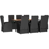 vidaXL 9-tlg. Garten-Essgruppe mit Kissen Schwarz Poly Rattan