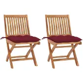 vidaXL Gartenstühle 2 Stk. mit Weinroten Kissen Massivholz Teak