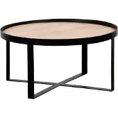 QUVIO Couchtisch Anna - Rund - -es Mangoholz - Schwarz - Natur