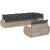 vidaXL 8-tlg. Garten-Sofagarnitur mit Kissen Hellgrau Poly Rattan