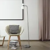 SFORZIN Stehleuchte Fifty, stahlfarben, Glas opalweiß, ausrichtbar