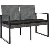 vidaXL Gartenbank 2-Sitzer mit Kissen Dunkelgrau PP-Rattan