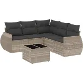 vidaXL 6-tlg. Garten-Sofagarnitur mit Kissen Hellgrau Poly Rattan