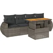 vidaXL 5-tlg. Garten-Sofagarnitur mit Kissen Grau Poly Rattan
