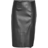 Noisy May Lederimitatrock "NMCLARA HW SLIT MIDI LENGTH SKIRT", Damen, Gr. S, schwarz, Web, Obermaterial: 100% Polyester, unifarben, ca. Mitte Wade, Röcke Lederimitatrock
