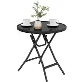OEM Runde Klappbare Bistro Tisch Schwarz Glas Metall