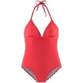 LASCANA Badeanzug "Scallop", Damen, Gr. 36, Cup C/D, rot, Microfaser, Microfaser, unifarben, Badeanzüge Badeanzug, mit gelaserter Wellenkante