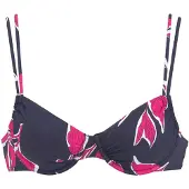 LASCANA Bügel-Bikini-Top , Damen, Gr. 36, Cup E, blau (marine, bedruckt), Microfaser, Polyamid, bedruckt, Bikini-Oberteile Bügel-Bikini-Top, im Blätter-Design