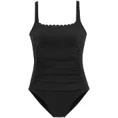 LASCANA Badeanzug "Scallop", Damen, Gr. 48, Cup C, schwarz, Polyamid, unifarben, Badeanzüge Badeanzug, mit Wellenkante und Shaping-Effekt, Topseller