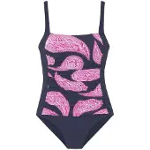 LASCANA Badeanzug , Damen, Gr. 46, Cup C, blau (marine, bedruckt), Polyamid, bedruckt, floral, Badeanzüge Badeanzug, im modischen Floralprint mit Shaping-Effekt