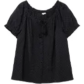 Sheego Kurzarmbluse BY JOE BROWNS, Damen, Gr. 44, schwarz, 100% Baumwolle, unifarben, Carmenausschnitt, Blusen Kurzarmbluse