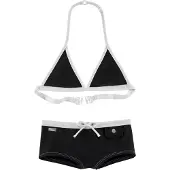 Buffalo Triangel-Bikini , Jungen, Gr. 134/140, N-Gr, schwarz-weiß (schwarz, weiß), Polyamid, kontrastfarbene Details, Bikini-Sets Triangel-Bikini, mit trendiger Hotpants