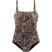 LASCANA Badeanzug "Lexa", Damen, Gr. 42, Cup B, braun (braun, bedruckt), Polyamid, Badeanzüge Badeanzug, mit Wellenkante und Shaping-Effekt