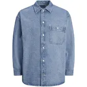 Jack & Jones Langarmhemd "JORSANTORINI DENIM OVERSHIRT LS SN", Herren, Gr. S, N-Gr, blau (light blau denim), Web, Obermaterial: 100% Baumwolle, unifarben, weit, Hemden Langarmhemd
