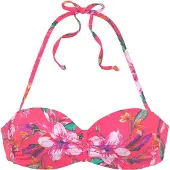 LASCANA Bügel-Bandeau-Bikini-Top "Malia", Damen, Gr. 40, Cup D, rot (rot bedruckt), Microfaser, Microfaser, Polyamid, bedruckt, floral, Bikini-Oberteile Bügel-Bandeau-Bikini-Top, mit tropischem Print