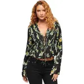 Superdry für Damen. W6011969A Blumenbluse 70S schwarz (S), Lässig, Viskose, Kurzarm