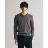 Gant für Herren. 87212 Grauer Pullover mit V-Ausschnitt (M), Lässig, Wolle