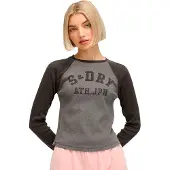 Superdry für Damen. W6011957A Schwarzes T-Shirt ?Athletic Rib Slim? (S/M), Lässig, Grau, Baumwolle, Langarm