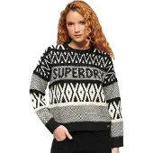 Superdry für Damen. W6110559A Pullover mit Rundhalsausschnitt und schwarzem Markendesign (S), Lässig, Acryl
